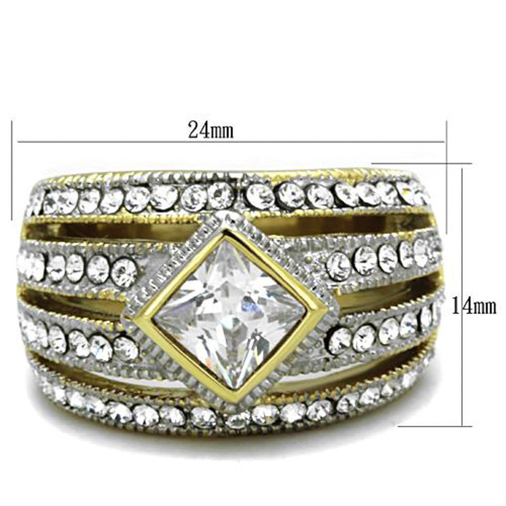ARTK1551 Stainless Steel 1.56 Ct CZ Two Toned Ion Plated Cocktail / Fashion Ring